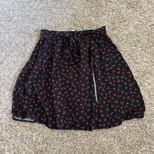 POPSUGAR Black Skirt with Red Floral Design